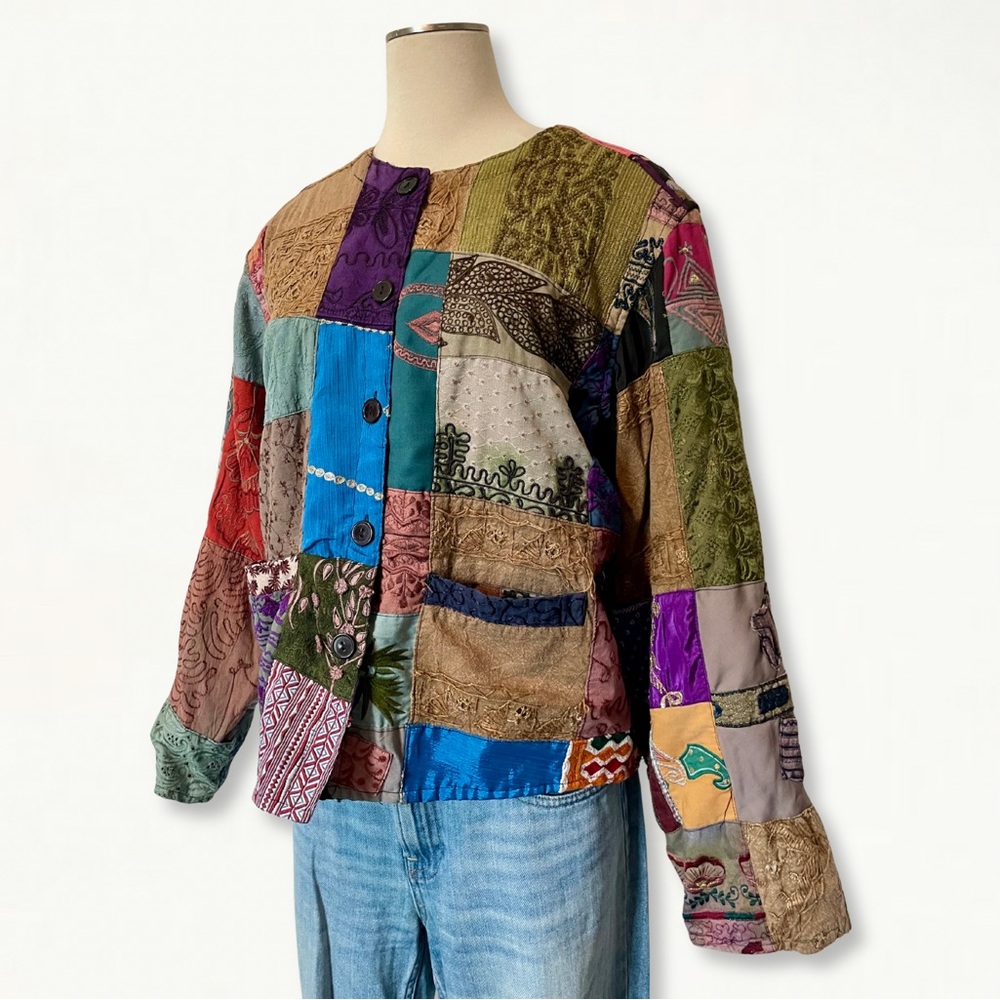 Colorful Quilted Patchwork Jacket Scared Threads … - image 4